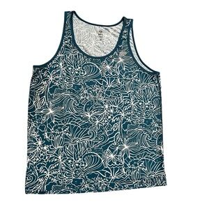 Rabbit Men’s Large Tank Welcome to the Gun Show Stretchy Teal White Palm Trees